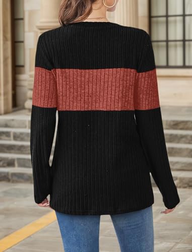Womens Tops Long Sleeve Shirts Color Block Sweaters Tunic Tops Fall Outfits Fashion 2025 Winter Clothing