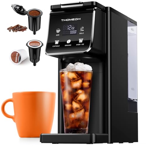 Coffee Maker Hot & Iced With Bold Setting,Single Serve Coffee Maker For K Cup And Grounds，52 Oz Removable Water Tank,6-14 Oz Brew Sizes,One Cup Kcup Coffee Machine With Reusable Filter,(Black)