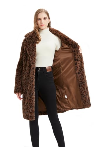 GRAN ORIENTE Luxury Winter Thickened Leopard Print Long Coats For Women,Faux Mink Fur Fluffy Trench Cardigan Jacket Overcoat