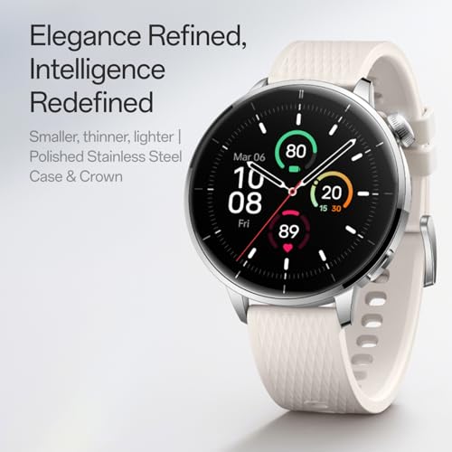 OnePlus Watch 3 43mm Silver Steel, 1.32-Inch Round Display, Silver Steel, WearOS, 32GB Storage, Sleep Tracking, 345mAh Battery, Bluetooth, Lithium Ion, Multi-GNSS