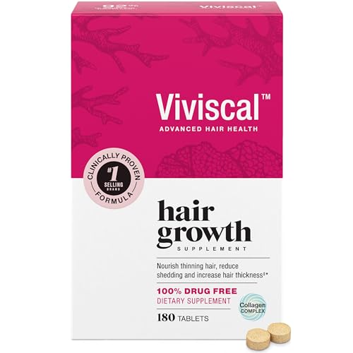 Viviscal Hair Growth Supplements for Women, Thicker Fuller Hair Support for Thinning Hair and Hair Loss, with Biotin and Marine Collagen, Drug-Free, 180 Tablets, 90-Day Supply