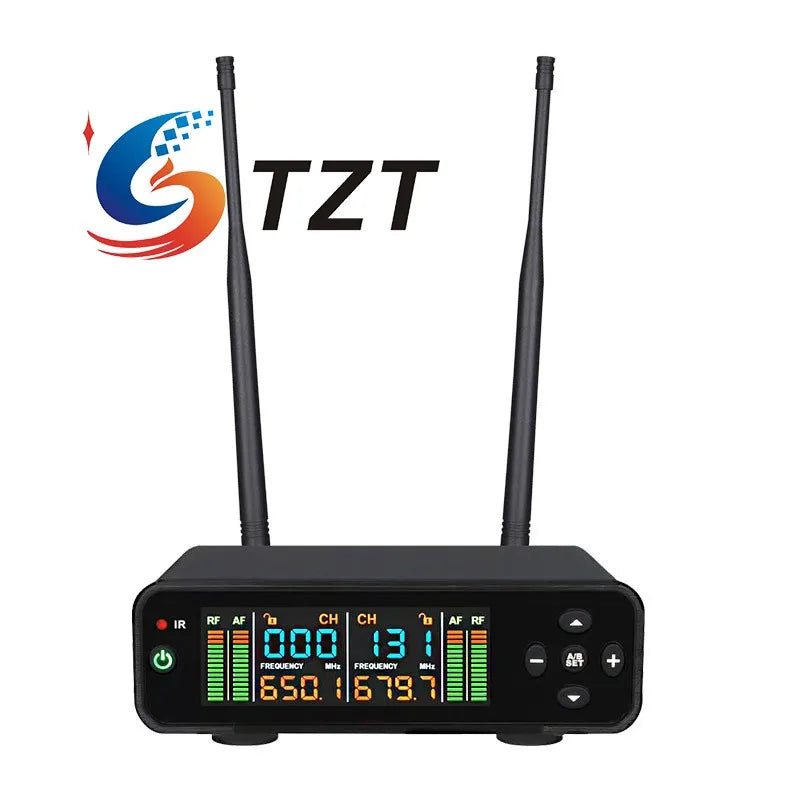 TZT J163 Professional UHF 600-699MHz Wireless Microphone System with Charging Stand for Karaoke Stage Performance