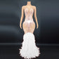 Products Blue Rhinestone Feather Dress Mesh Red Evening Elegant Evening Dresses Luxury Abito Da Cerimonia Donna Birthday Dresses