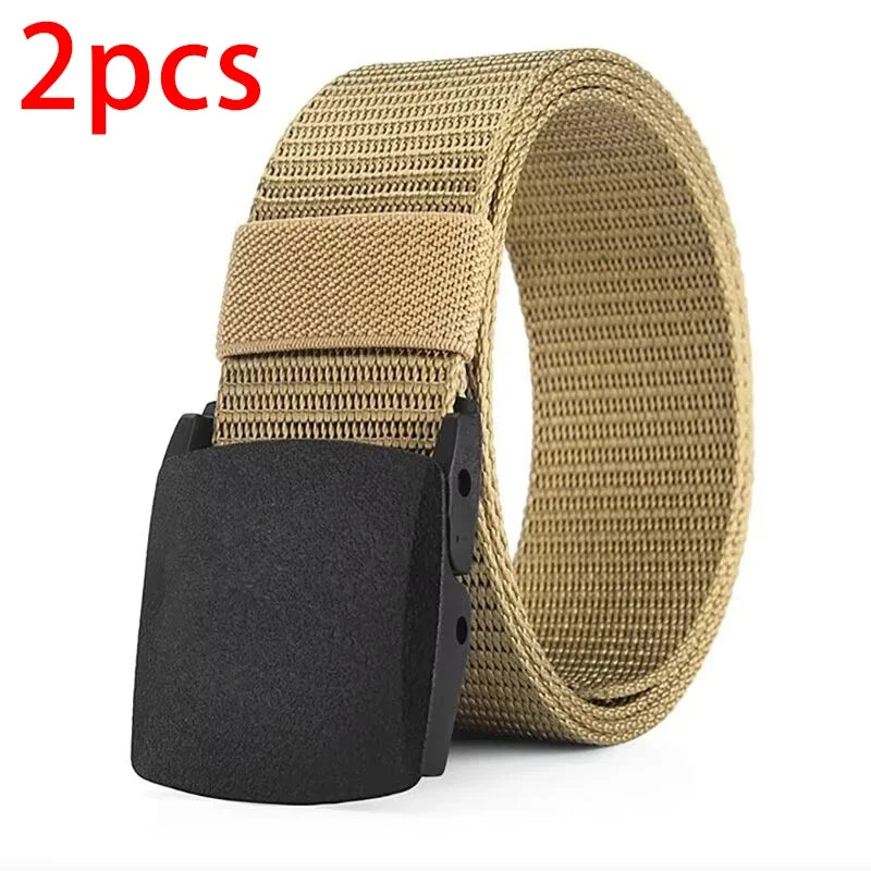 Men's Canvas Belt Plastic Buckle Metal-Free Tactical Waist Belt Outdoor Hiking Webbing Nylon Belt Women's Belt Neutral Belts New