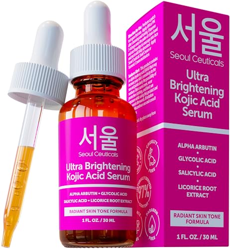 SeoulCeuticals Korean Skin Care Kojic Acid Serum Alpha Arbutin – Dark Spot Remover Corrector Glycolic Acid + Salicylic Acid K Beauty 1oz