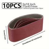 10Pcs 457 * 75 wood metal polishing abrasive belt, different particle sizes 80/120/150/240/400, 2 pieces of each particle size