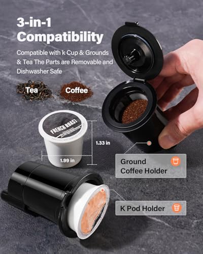 Coffee Maker Hot & Iced With Bold Setting,Single Serve Coffee Maker For K Cup And Grounds，52 Oz Removable Water Tank,6-14 Oz Brew Sizes,One Cup Kcup Coffee Machine With Reusable Filter,(Black)