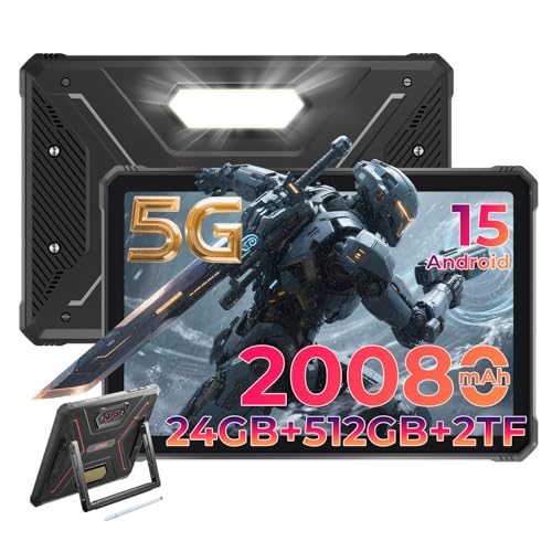 HOTWAV R9 Ultra 5G Rugged Tablet, 24GB + 512GB/TF 2TB Android 15 Tablet with Pen, 11 Inch 2K FHD+ Waterproof Tablets, 20080mAh, 64MP+20MP, Octa-Core, Dual SIM/Gemin AI /IP68&IP69K/Face ID/OTG/WLAN 5
