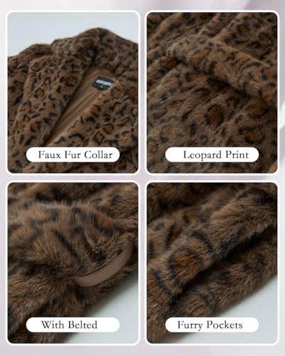 GRAN ORIENTE Luxury Winter Thickened Leopard Print Long Coats For Women,Faux Mink Fur Fluffy Trench Cardigan Jacket Overcoat