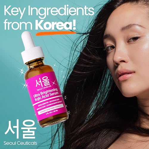 SeoulCeuticals Korean Skin Care Kojic Acid Serum Alpha Arbutin – Dark Spot Remover Corrector Glycolic Acid + Salicylic Acid K Beauty 1oz
