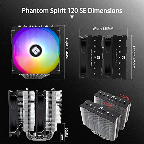 Thermalright PS120SE ARGB CPU Air Cooler, 7 Heat Pipes CPU Cooler,Dual 120mm TL-C12B-S V2 PWM Fan, AGHP 4.0 Technology, S-FDB Bearing, for AMD AM4 AM5/Intel 1700/1150/1151/1200, PC Cooler