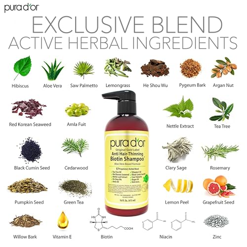 PURA D'OR Anti-Thinning Biotin Shampoo & Deep Moisturizing Conditioner Original Gold Label Set (16oz x2) Natural Earthy Scent, CLINICALLY TESTED Effective Results, Hair Thickening Product, Women & Men