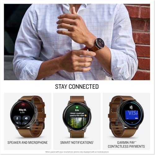 Garmin Venu® 4, 45mm, Advanced Health and Fitness GPS Smartwatch, Bright and Colorful Display, Built-in Flashlight, 12 Days of Battery Life, Slate with Black Silicone Band/Brown Leather Band