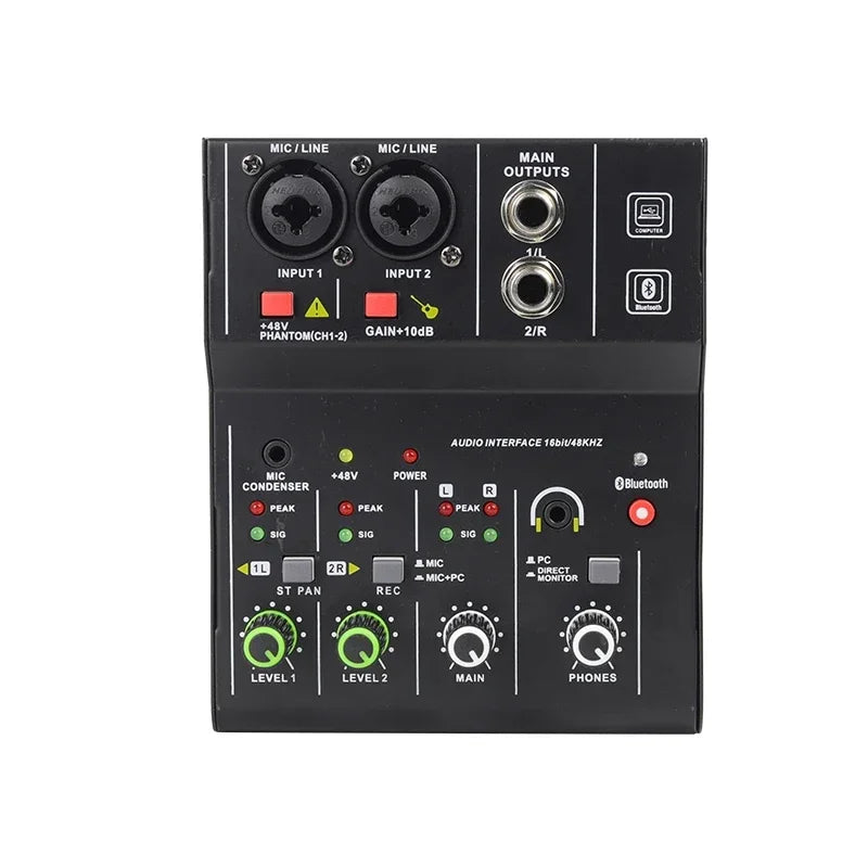 2 Channels Professional Portable Audio Interface Sound Card Console Mini USB MIXER for Guitar Recording Studio Singing TEYUN Q12