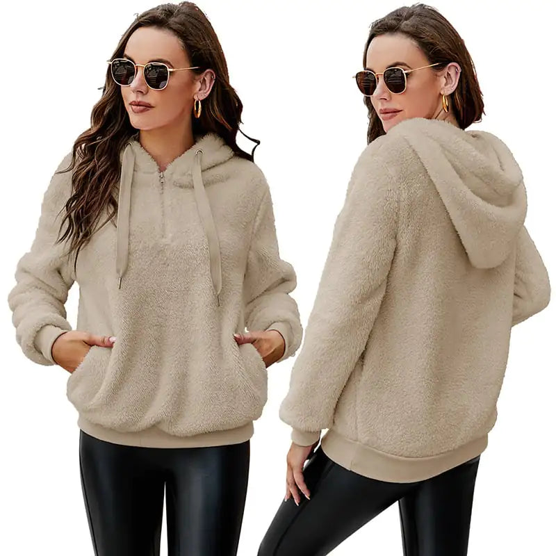 Women's Fleece Jacket with Zipper Hood and Collar