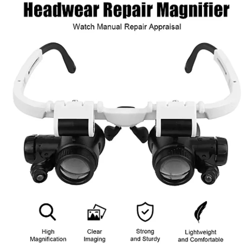Magnifying Glass with LED Light Head-wearing Glasses Jewelry Loupe Welding Soldering Tools 8X 15X 23X