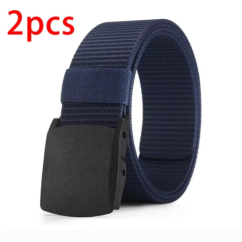 Men's Canvas Belt Plastic Buckle Metal-Free Tactical Waist Belt Outdoor Hiking Webbing Nylon Belt Women's Belt Neutral Belts New