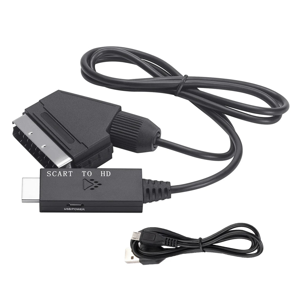 SCART to HDMI Converter Cable Video Audio Converter Adapter Scart in HDMI Out Suport 720P/1080P Switch for HDTV DVD