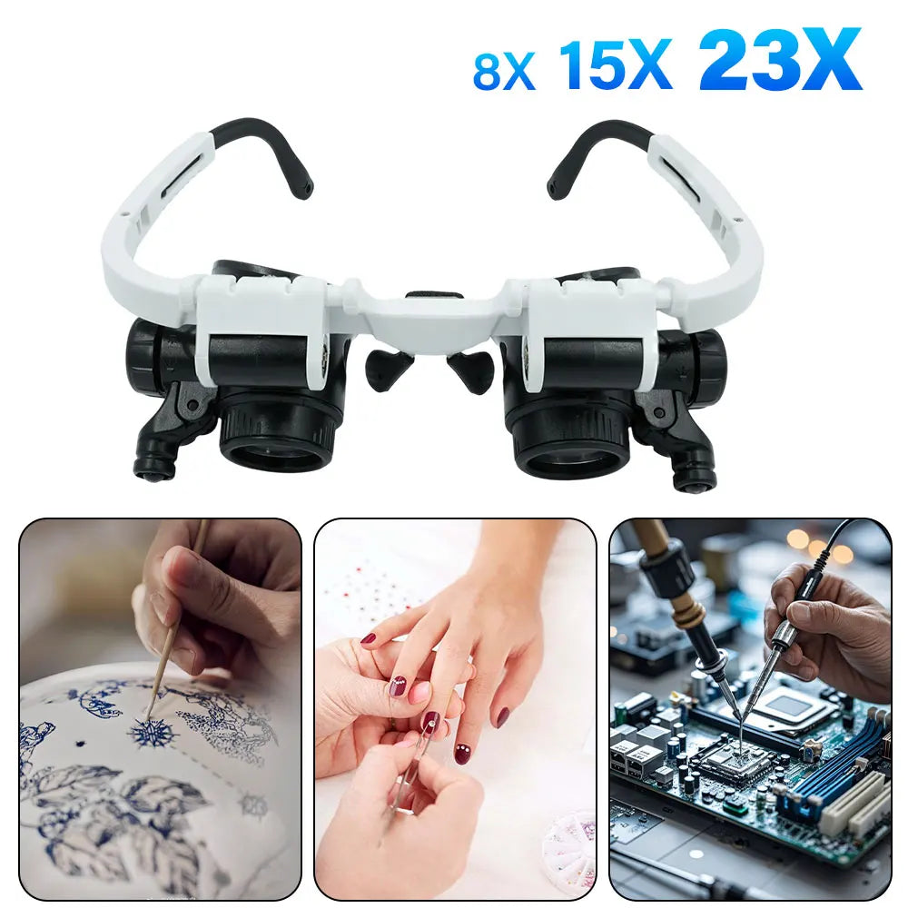 Hot sell 2XLED Watch Jeweler Repair Magnifier Head-Mounted Headband Adjustable Magnifying Head Eye Glasses Loupe Lens 8X 15X
