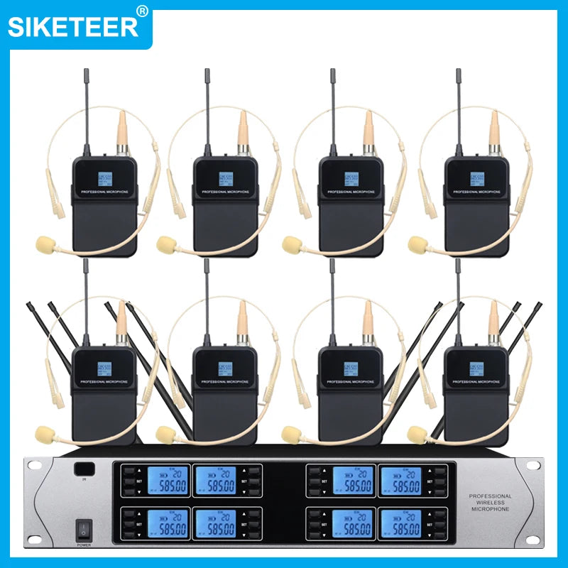 Professional UHF wireless microphone system 8-channel head-worn condenser microphone for churches, weddings, and stage microphon