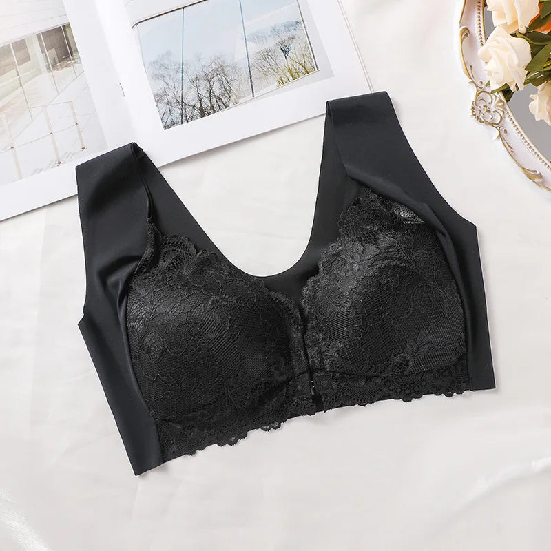 Ladies' Front-opening Bra, Fashionable Lace Lingerie, Full Cup Gathering, Lace Cutout Design
