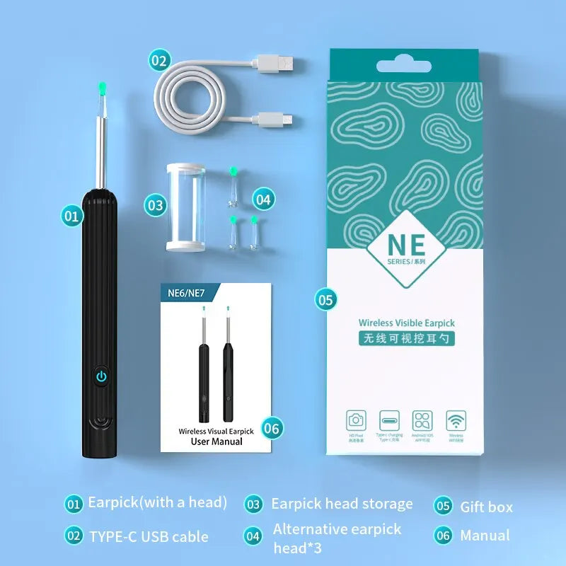 Smart Visual Ear Camera HD1080P 4.2MM WIFI Ear Pick Waterproof Ear Cleaner Endoscope Digital Ear Wax Removal Tool Ear Spoon Case