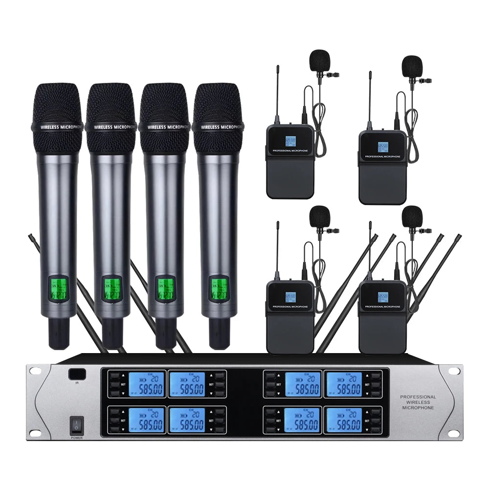 Professional UHF wireless microphone system 8-channel head-worn condenser microphone for churches, weddings, and stage microphon