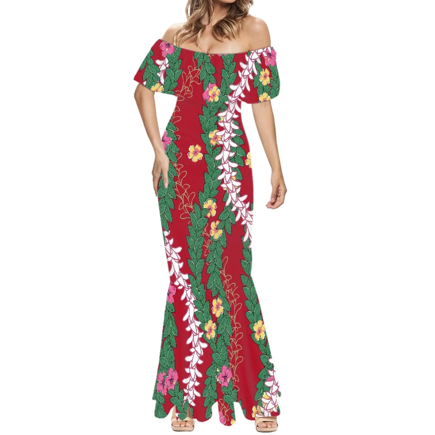 Elegant 2025 Premium Polynesian Puakenikeni Hawaiian Floral Print Made to Order Couture Fishtail Skirt Tonga Charming Style