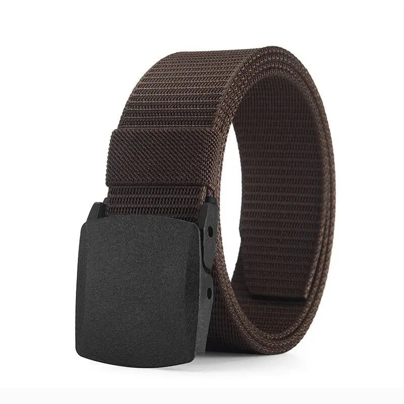 Men's Canvas Belt Plastic Buckle Metal-Free Tactical Waist Belt Outdoor Hiking Webbing Nylon Belt Women's Belt Neutral Belts New