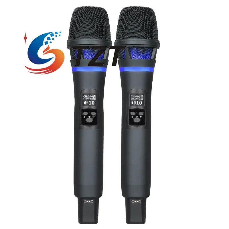 TZT J163 Professional UHF 600-699MHz Wireless Microphone System with Charging Stand for Karaoke Stage Performance