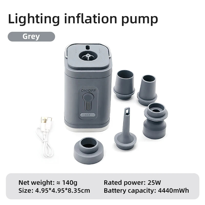 Mini Electric Inflatable Pump 3-in-1 with Lights Wireless Air Compressor for Inflate & Deflate Camping Hiking Equipment