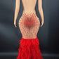 Products Blue Rhinestone Feather Dress Mesh Red Evening Elegant Evening Dresses Luxury Abito Da Cerimonia Donna Birthday Dresses