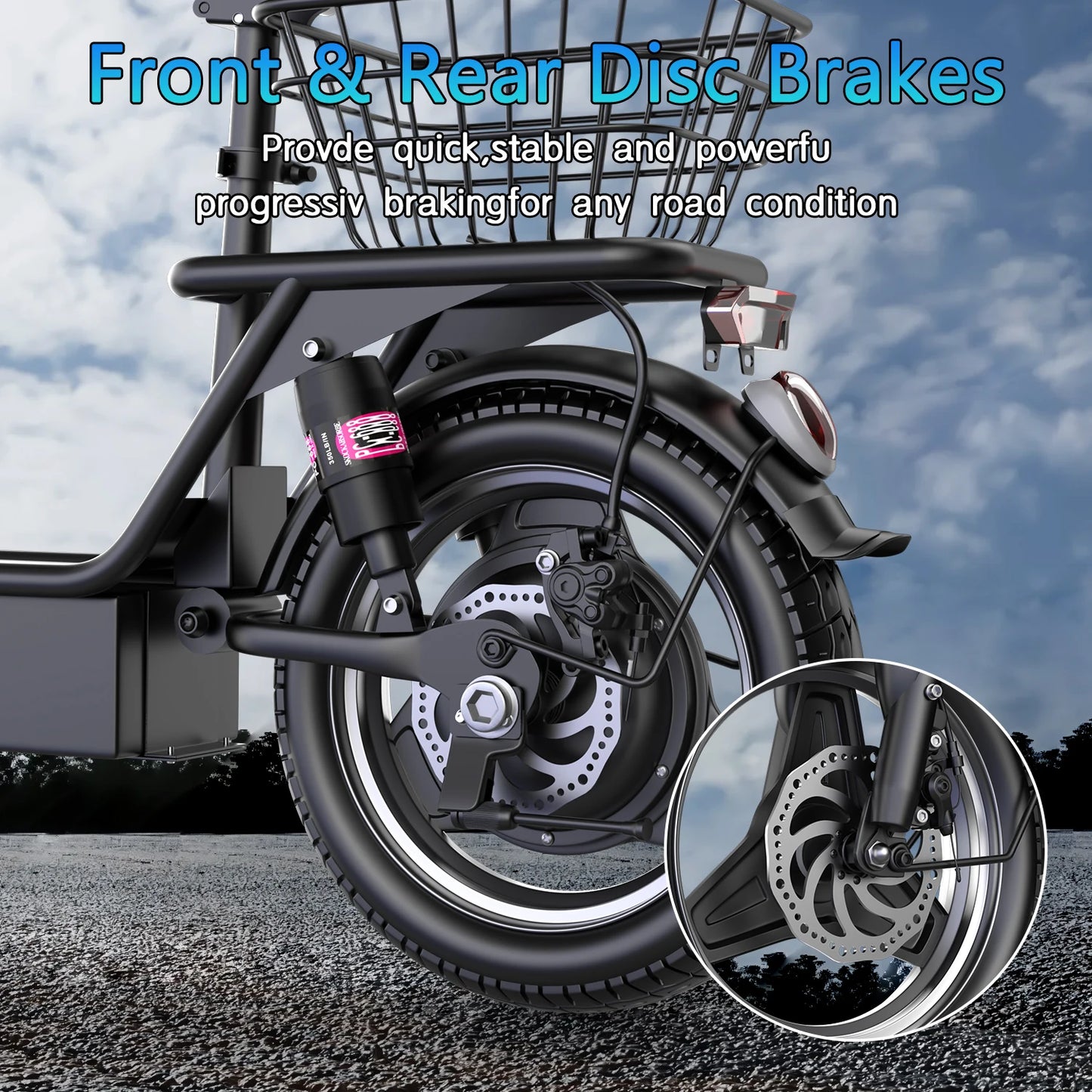 Electric Scooter with Basket for Adults, 650W Peak Motor, Full Suspension, Motor Escooter Suitable for Commutting Travel