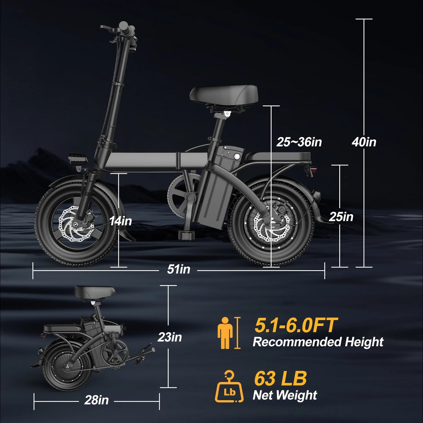 14 Inch Tyre Folding Mini Electric Motorcycles Bike 500W Motor 19 MPH 30 Mile Trip Commuter Electric Motorcycles Bike For Adults