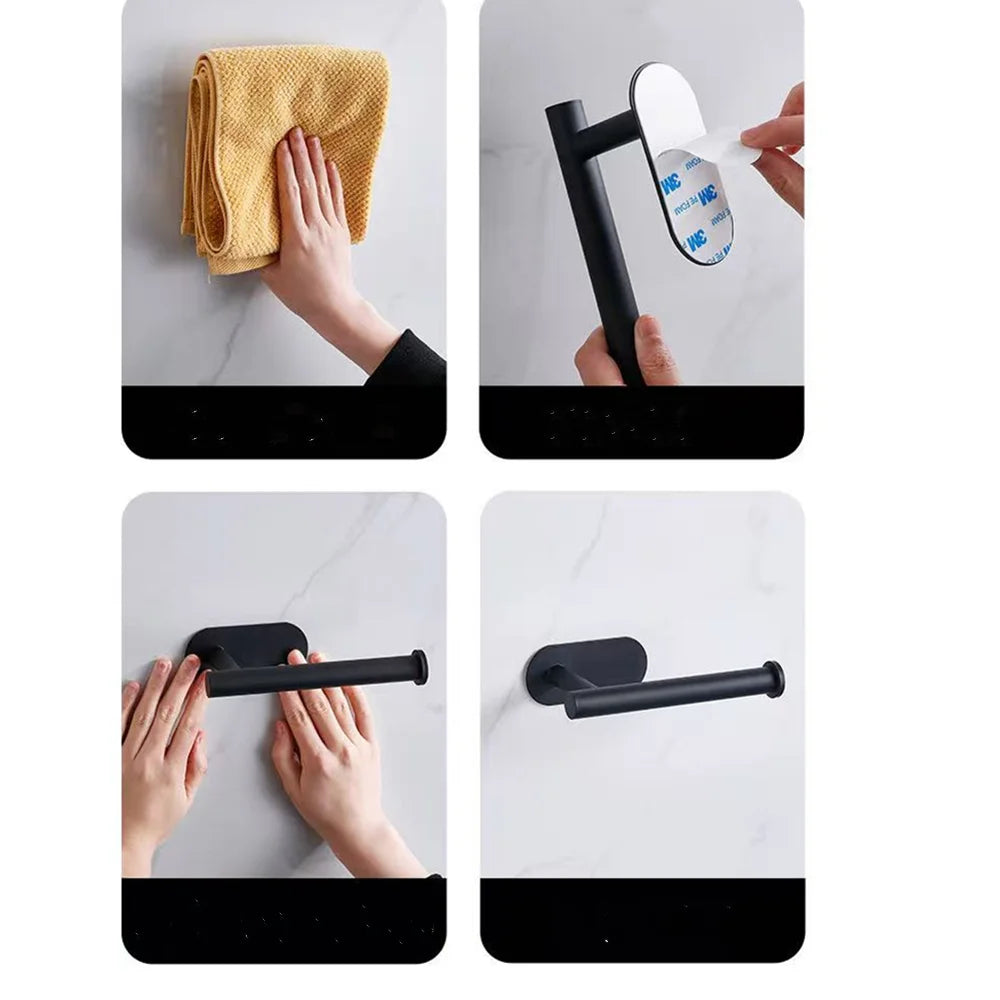 Self-Adhesive Toilet Paper Holder Bathroom Stainless Towel Holder Toilet Punch-free Roll Paper Holder Kitchen Hook Storage Holde