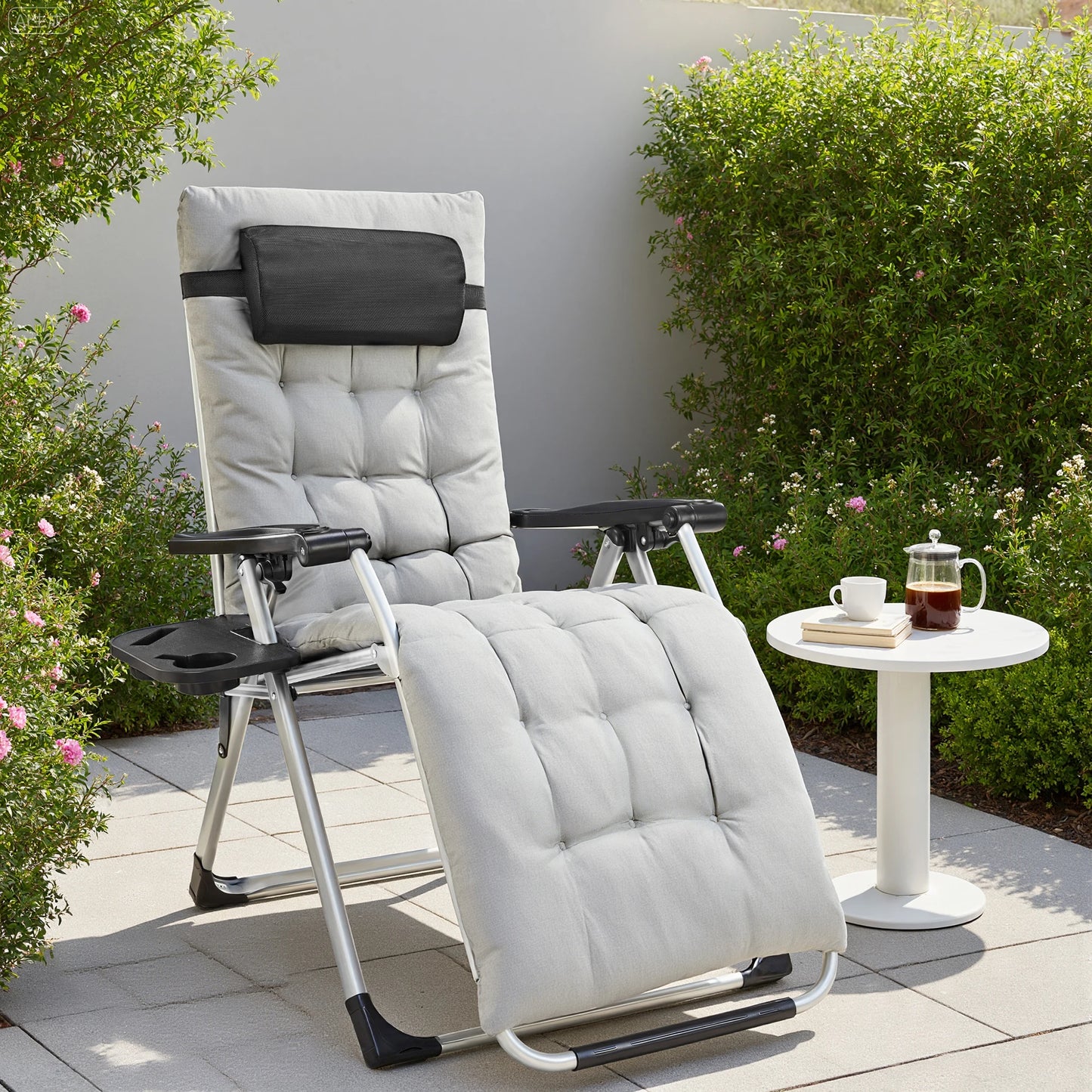 JHK Zero Gravity Set of 2 Portable Recliner Camping Patio Outdoor Garden Lounge Chair with Cup Holder Trays Adjustable Pillow