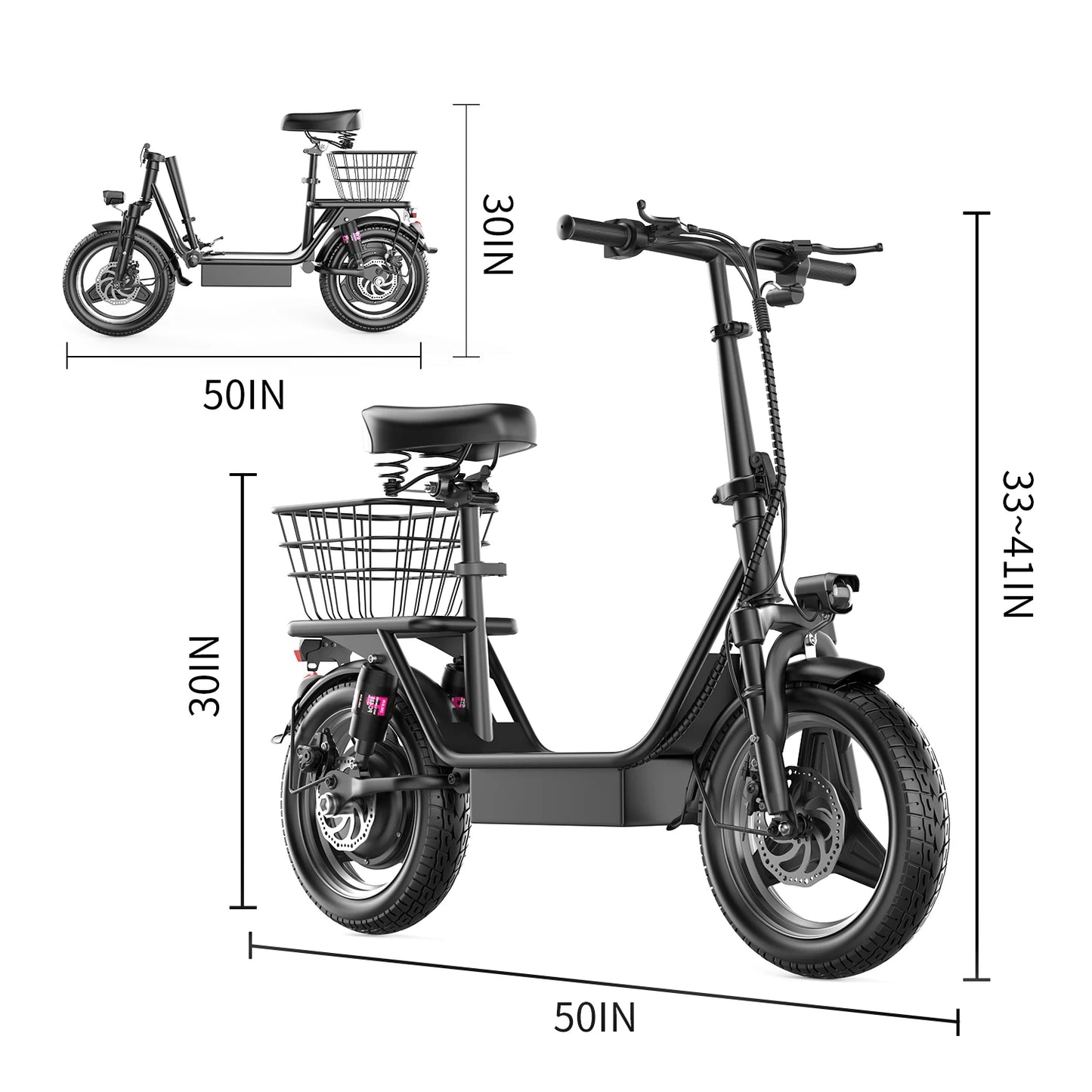 Electric Scooter with Basket for Adults, 650W Peak Motor, Full Suspension, Motor Escooter Suitable for Commutting Travel