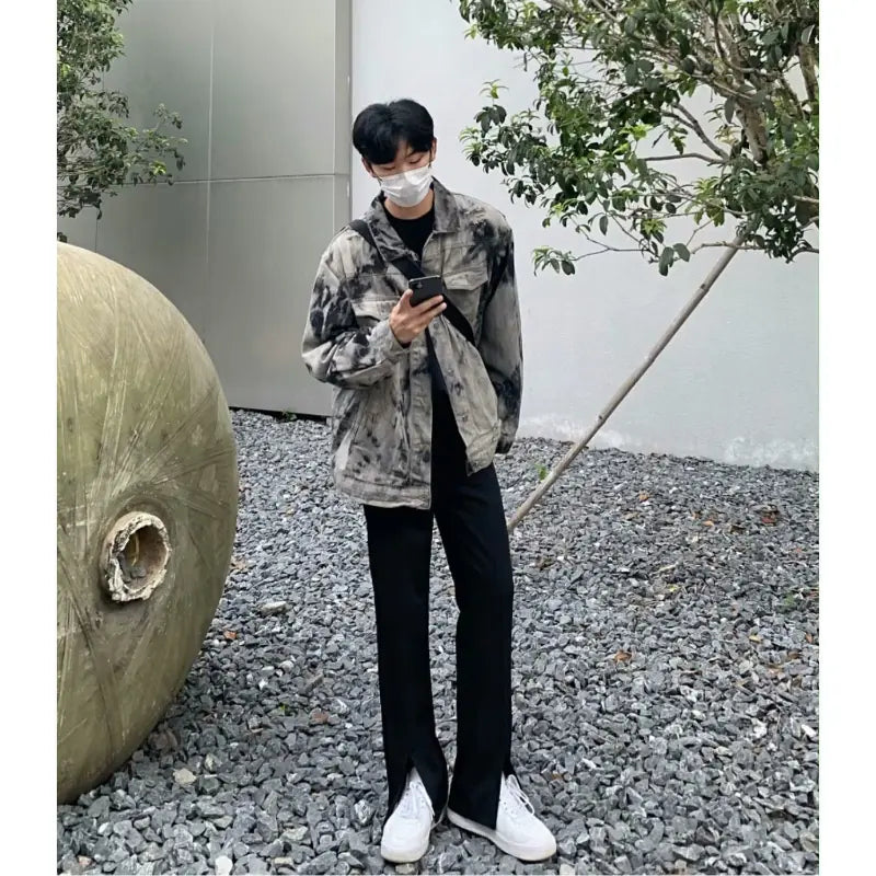 Men's Hip-hop Color Block Denim Jacket with Pockets
