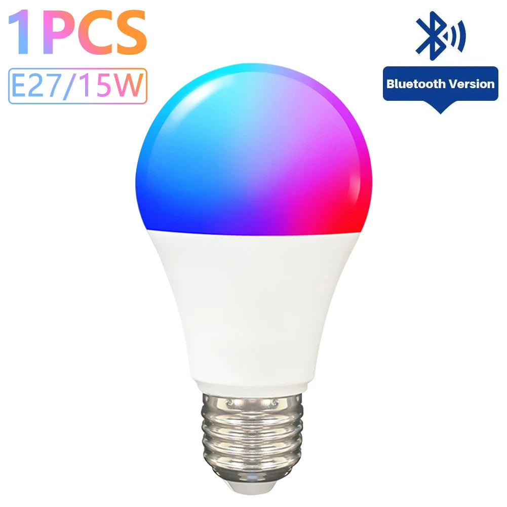 Tuya Bluetooth APP controls LED Smart Light RGBCW Dimmable Bulb 15W Household Bedroom Christmas Party Decoration Group Control