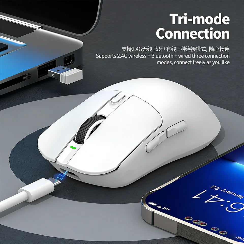 2026 Wireless Gaming Mouse - Tri-Mode (2.4GHz/Wired/Bluetooth) PAW3311 Sensor RGB PC Gam Mouse Connection Magnetic Charging Dock