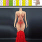 Products Blue Rhinestone Feather Dress Mesh Red Evening Elegant Evening Dresses Luxury Abito Da Cerimonia Donna Birthday Dresses