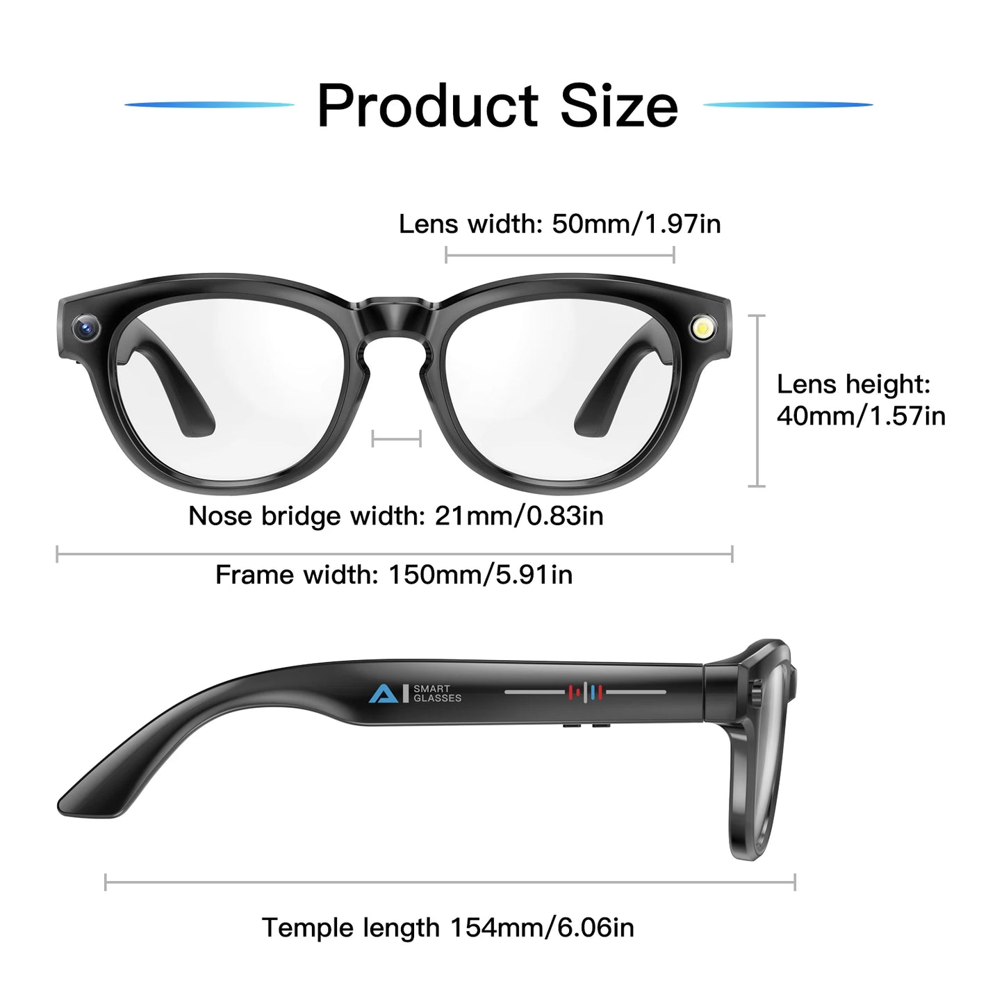 GS380 AI Smart Camera Glasses with Flashlight Take Photo Music Call Pedometer Distance Audio Wearable Video Recording Glasses