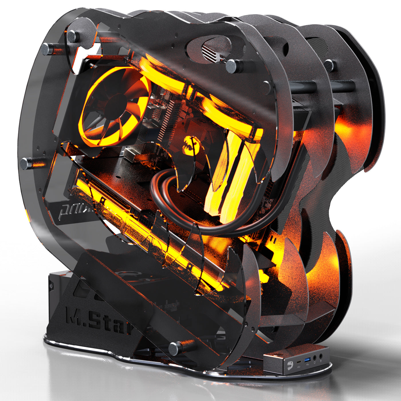 MegaPC Upgraded PC Case Heavy Duty Open-Frame Mid-Tower Micro-ATX/Mini-ITX Gaming, Tempered Glass Side Panel, Pre-Installed ARGB PWM Fan, with USB3.0, USB-C, 240mm Radiator Support (Upgrade-Black)
