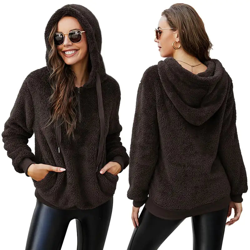 Women's Fleece Jacket with Zipper Hood and Collar