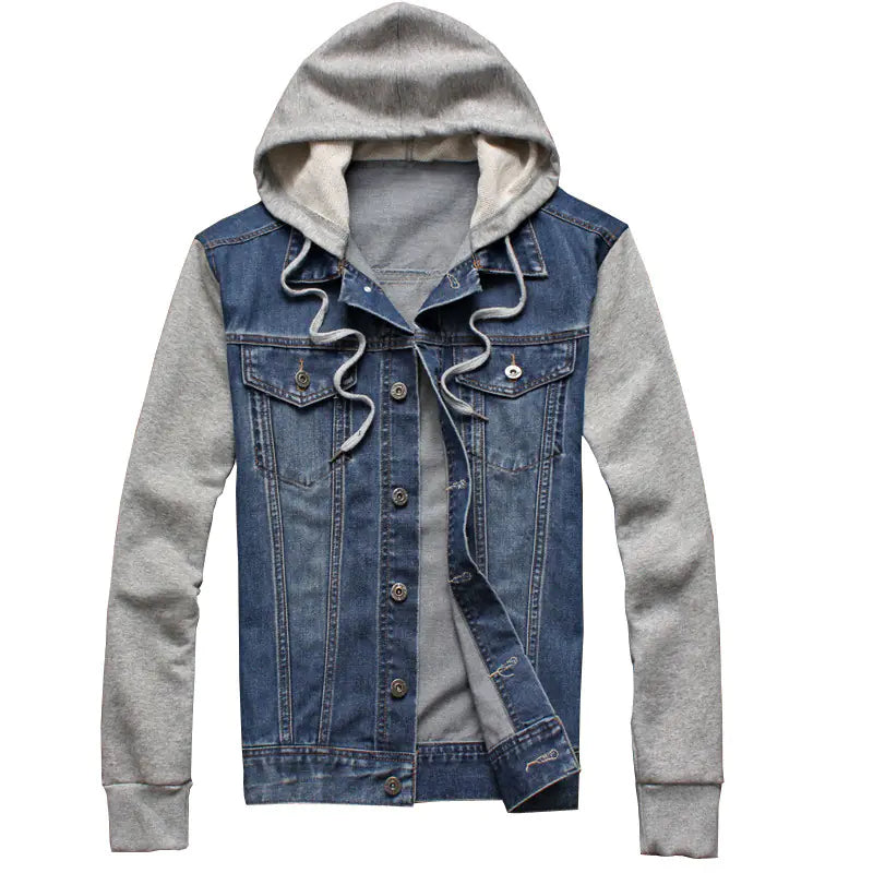 Men's Korean Style Denim Jacket with Removable Hood