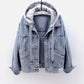 Women's Loose Fit Denim Jacket with Hood and Pockets