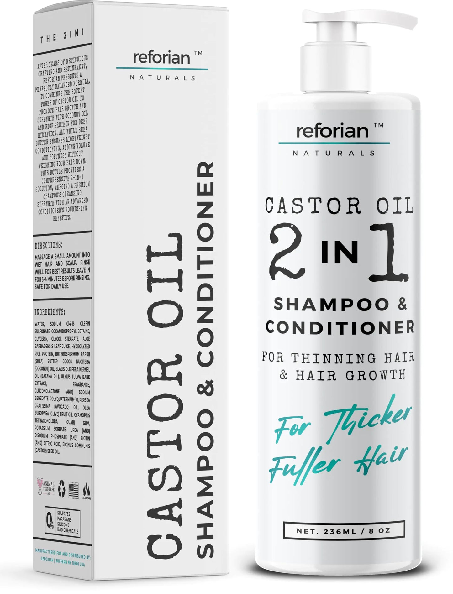 Castor Oil 2 in 1 Shampoo and Conditioner Men & Women Castor Oil Shampoo and Conditioner for Hair Growth Products Shampoo and Conditioner 2 in 1 Castor Oil for Hair Growth Shampoo and Conditioner Set