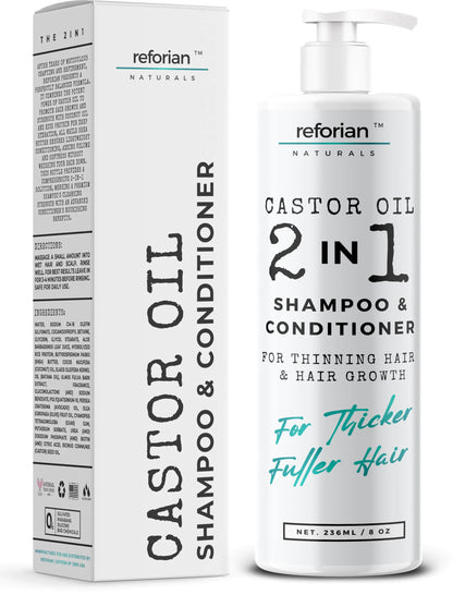 Castor Oil 2 in 1 Shampoo and Conditioner Men & Women Castor Oil Shampoo and Conditioner for Hair Growth Products Shampoo and Conditioner 2 in 1 Castor Oil for Hair Growth Shampoo and Conditioner Set