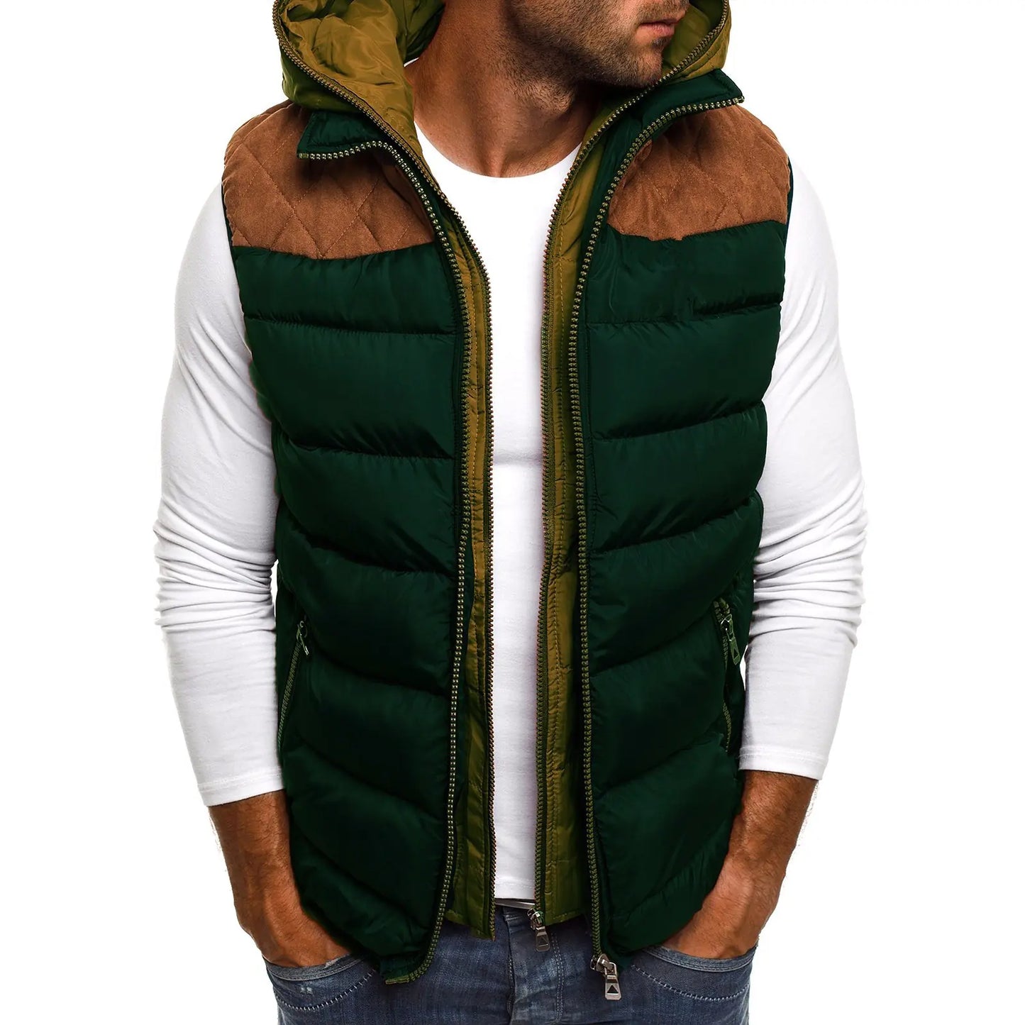 Men's Fashion Color Block Cotton Jacket with Hood