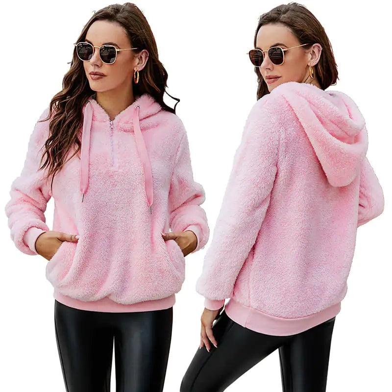 Women's Fleece Jacket with Zipper Hood and Collar